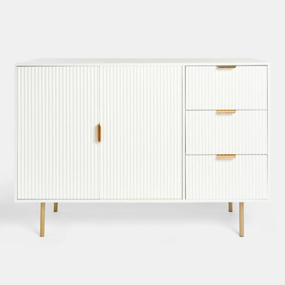 OHS Ribbed Sideboard Table Modern Drawer Shelf Cabinet Storage - White
