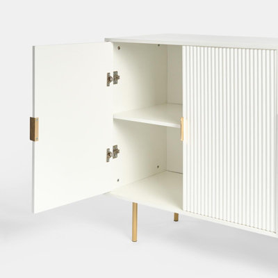 OHS Ribbed Sideboard Table Modern Drawer Shelf Cabinet Storage - White