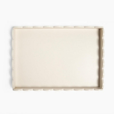 OHS Scallop Edge Storage Tray Engineered Wood Decorative Organiser, Cream