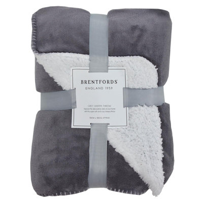 OHS Sherpa Throw Over Flannel Fleece Fluffy Blanket Mink Warm - Grey