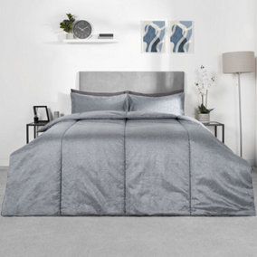 OHS Soft Coverless 10.5 TOG Duvet Set Pillowcase Quilted Cover, Grey - Double