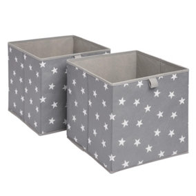OHS Star Storage Boxes 2 Pack Foldable Collapsible Square Fabric Cube Box Grey