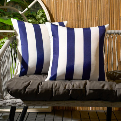 OHS Stripe Water Resistant Filled Cushion Covers, Navy/White - 45 x 45cm - 2 Pack