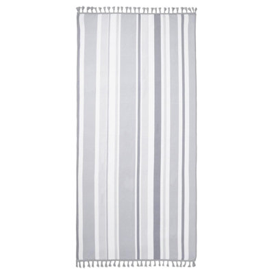 OHS Striped Tassel Beach Quick Dry Microfiber Towel, 71 x 152cm - Grey Price Comparisons | Compare The Build
