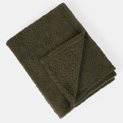 OHS Teddy Fleece Blanket Large Throw Over Bed, Green - 200 x 240cm