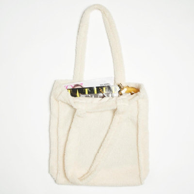 OHS Teddy Fleece Tote Shopping Carrier Reusable Bag, Cream 40 x 42cm DIY at B&Q