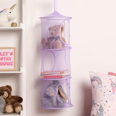 OHS Toy Storage 3 Tier Net Mesh Hanging Tidy Kids Bedroom Space Saver - Lilac