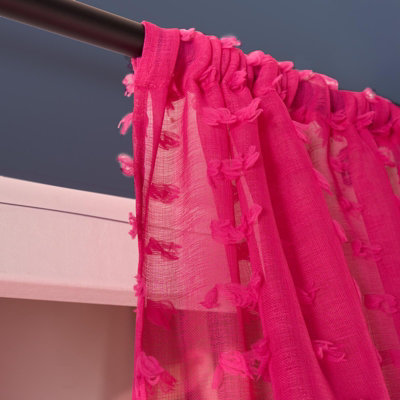 OHS Tufted Pompom Voile Net Curtain Pair Window Panels Slot Top Set ...