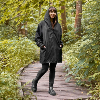 OHS Water Resistant Sherpa Lined Half Zip Hoodie Blanket Coat Black S M DIY at B Q