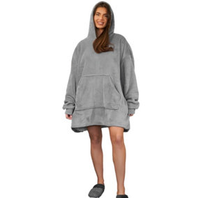 OHS Weighted Sherpa Fleece Hoodie Blanket - Charcoal 2.3kg Adults