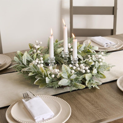 OHS White Berry Artificial Wreath Flower Foliage Christmas Home Decor