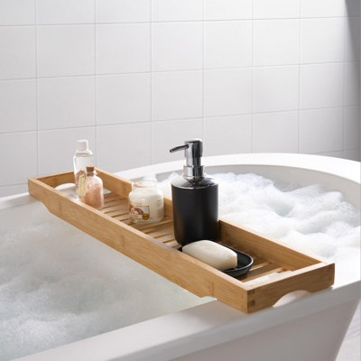 OHS Wooden Bathroom Tub Rack Storage Caddy Shelf Tray Holder Tidy