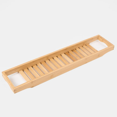 OHS Wooden Bathroom Tub Rack Storage Caddy Shelf Tray Holder Tidy - 3