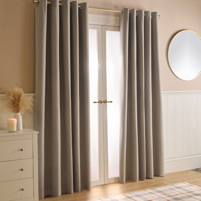 OHS Woven Texture Pair Of Eyelet Curtains, Natural - 66 x 54"