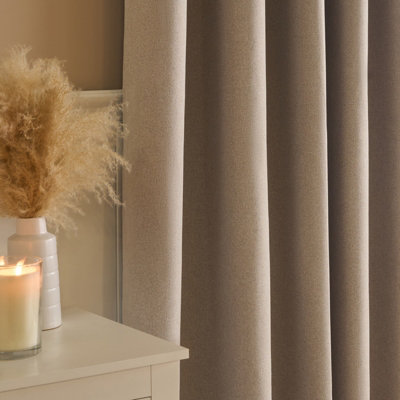 OHS Woven Texture Pair Of Eyelet Curtains, Natural - 66 x 54"