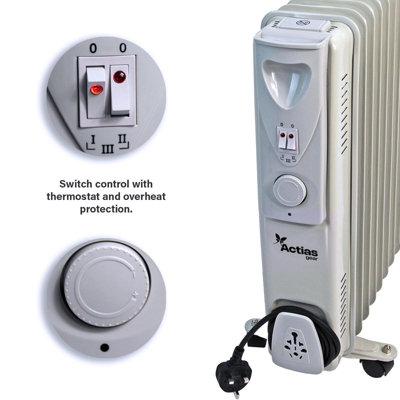 Oil Filled Portable Radiator 2000W Electric Heater 9 Fins 3 settings ...