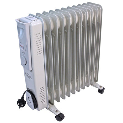 Oil Filled Portable Radiator 2500W Electric Heater 11 Fins 3 settings Thermostat