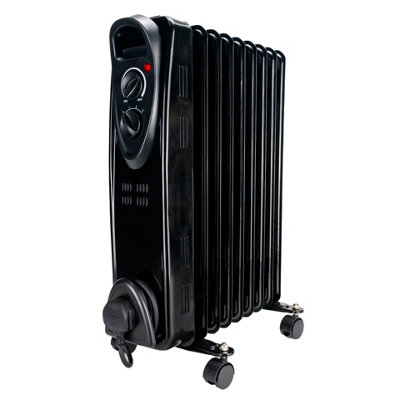 OIL Filled Radiator 9 Fin Black Heater Electric 2KW Free Standing Portable Oil Radiator with Thermostat - 3 Heater Settings, Built