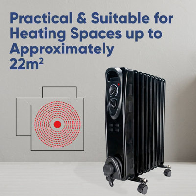 OIL Filled Radiator 9 Fin Black Heater Electric 2KW Free Standing ...