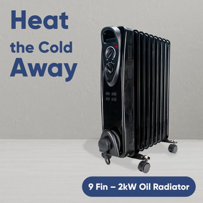 OIL Filled Radiator 9 Fin Black Heater Electric 2KW Free Standing ...