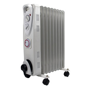 OIL Filled Radiator 9 Fin Heater with 24 Hour TIMER - Electric 2KW Free Standing Portable Oil Radiator with Thermostat & Timer - 3