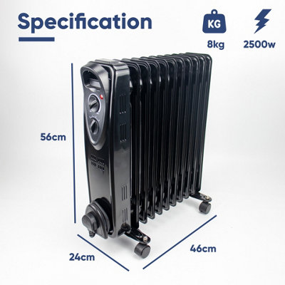 OIL Filled Radiator Heater 11 Fin Black Electric Low Energy 2.5KW Free ...