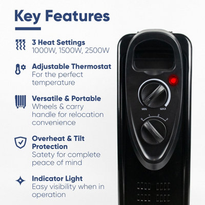 OIL Filled Radiator Heater 11 Fin Black Electric Low Energy 2.5KW Free ...