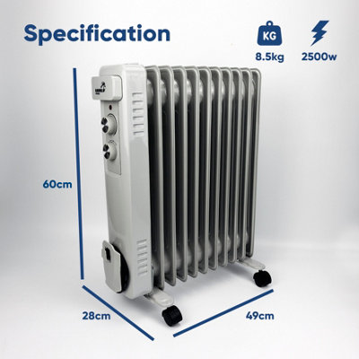 OIL Filled Radiator Heater 11 Fin Electric 2.5KW Free Standing Portable ...