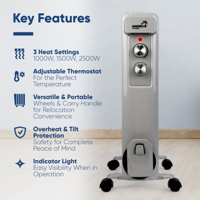 OIL Filled Radiator Heater 11 Fin Electric 2.5KW Free Standing Portable ...