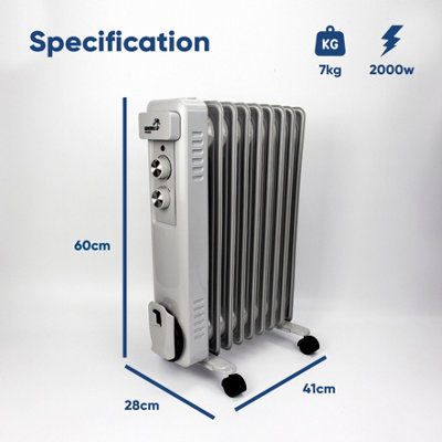 OIL Filled Radiator Heater 9 Fin Electric 2KW Free Standing Portable Oil Radiator with Thermostat Control - 3 Heater Settings