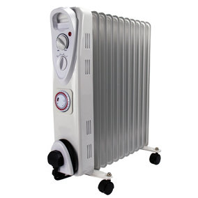 OIL Filled Radiator Heater with 24 hour TIMER - Electric 11 Fin 2.5KW Free Standing Portable Oil Radiator with Thermostat & Timer