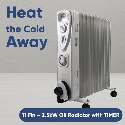 OIL Filled Radiator Heater with 24 hour TIMER - Electric 11 Fin 2.5KW ...