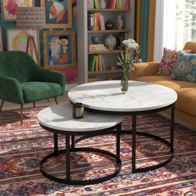 OKIN Set of 2 Coffee Tables Modern Laminated PVC Tabletops on Metal ...