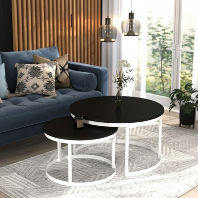 OKIN Set of 2 Coffee Tables Modern Laminated PVC Tabletops on Metal ...