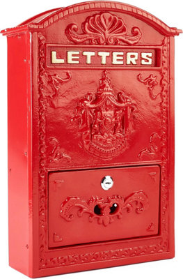 Old Regency Elegant Red Large Metal Post Box Wall mounted