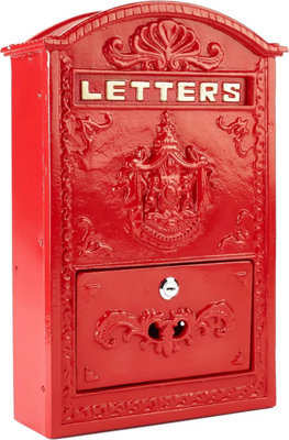 Old Regency Elegant Red Large Metal Post Box Wall mounted DIY at B&Q
