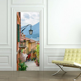 Old Town Door Mural Self-Adhesive Stickers With European Standard Size 88X200Cm
