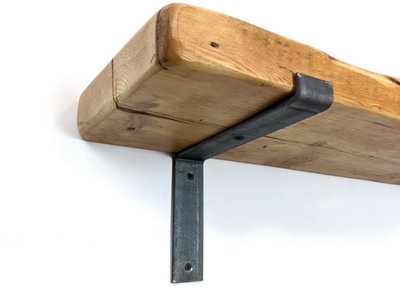 Old Wooden Reclaimed Floating Shelf Primed Bracket Bent Down 9" 225mm - Length 90cm