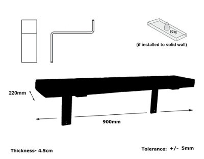 Old Wooden Reclaimed Floating Shelf Primed Bracket Bent Down 9" 225mm - Length 90cm - 3