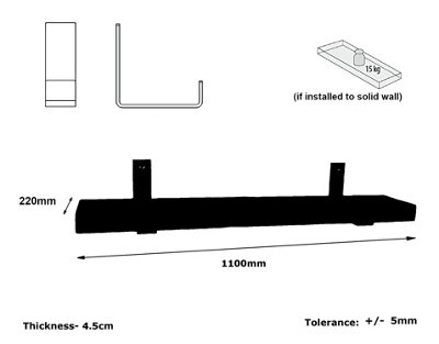 Old Wooden Reclaimed Floating Shelf Primed Bracket Bent Up 9" 225mm - Length 110cm