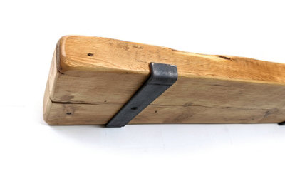 Old Wooden Reclaimed Floating Shelf Primed Bracket Bent Up 9" 225mm - Length 150cm