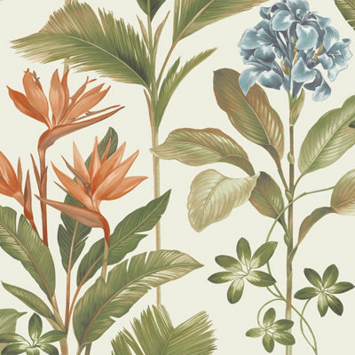 Oliana Floral Wallpaper Green / Blue Belgravia 8496