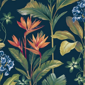 Oliana Floral Wallpaper Navy Belgravia 8487