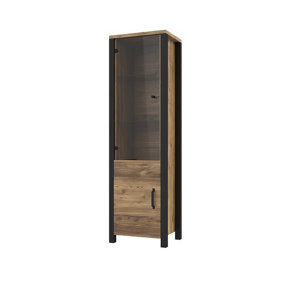 Olin 05 Tall Display Cabinet with Glass Doors in Appenzeller Fichte Oak & Black Matt - W560mm x H1910mm x D430mm