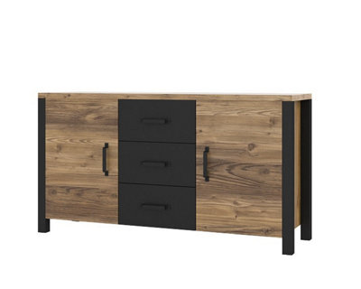 Olin 26 Industrial Sideboard Cabinet in Appenzeller Fichte Oak & Black Matt - W1470mm x H790mm x D430mm