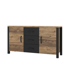 Olin 26 Industrial Sideboard Cabinet in Appenzeller Fichte Oak & Black Matt - W1470mm x H790mm x D430mm