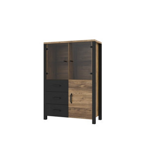 Olin 44 Elegant Display Cabinet in Appenzeller Fichte Oak & Black Matt - W1010mm x H1460mm x D430mm