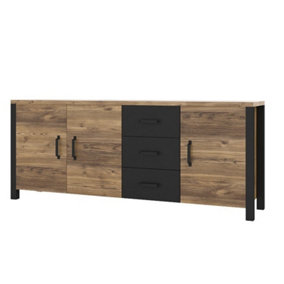 Olin 47 Spacious Sideboard Cabinet in Appenzeller Fichte Oak & Black Matt - W1920mm x H790mm x D430mm