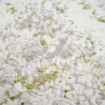 Olive Green Grey Tweed Floral Embossed Living Area Rug 120x170cm