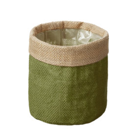 Olive Green Hessian Lined Plant Pot Cover. H15 x W15 cm
